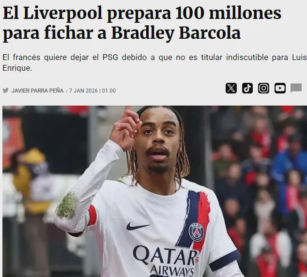 利物浦拟1亿欧元求购巴尔科拉